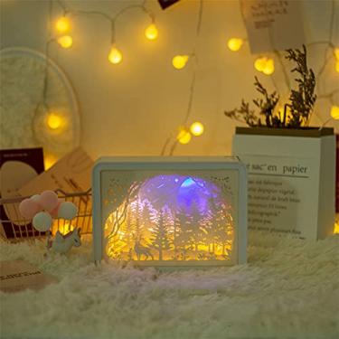 Imagem de ZJchao Caixa de Luz de Corte de Papel, Lâmpada de Escultura Em Papel 3D Com Sobreposição de Camadas de Sombra Multicontornos para Quarto, Sala de Estar, Presente de Estudo, (Tipo 3 (interruptor