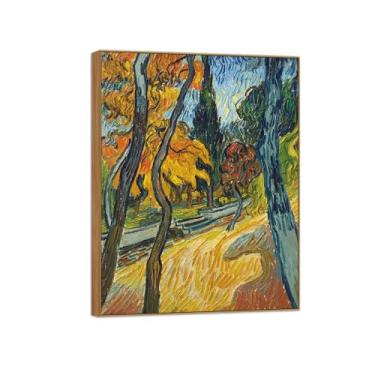 Imagem de BMZFYBS Vincent van Gogh Famosa pintura em tela de arte de parede pronta para pendurar Árvores no jardim. Imagem em moldura de madeira para decoração de sala de estar 80 x 105 cm 31 x 41 pol