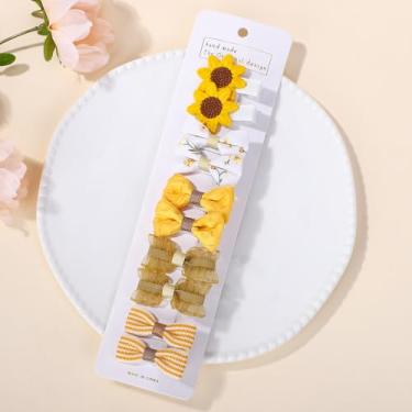 Imagem de Conjunto de 10 clipes de laços de cabelo de 4,3 a 5 cm de tecido macio com flores, clipes totalmente forrados, pequenos acessórios de cabelo para mulheres, jovens, aniversário, Natal, férias