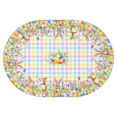 Imagem de Kuyuayee Toalha de mesa oval coelhinho da Páscoa, 152 x 213 cm, impermeável, com ovos de coelho, toalha de mesa, lavável, para primavera, Páscoa, piquenique, jantar, decoração de casa