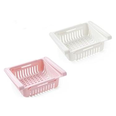 Imagem de Cesta Organizador Extensível para Geladeira Perfurada Ventilada, Com Alças Ideal para Donas de Casa Balcão da Cozinha(2)