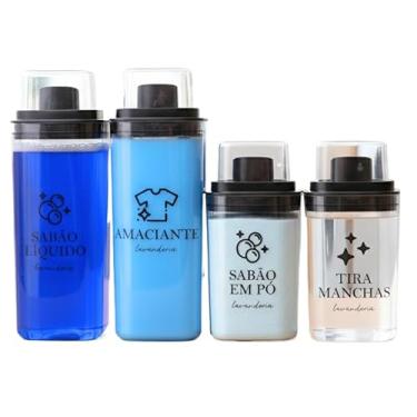 Imagem de Dispenser Organizador Lavanderia 2,3 litros ou 1,5 Litros Acrílico - Amaciante, Sabão em Pó e Liquido, Tira Manchas(2x P + 2x G Todas Etiquetas PT)