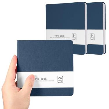 Imagem de PATIKIL Caderno de desenho pequeno, 14 x 13 cm, pacote com 3, mini bloco de papel aquarela, 300 g/m2, papel grosso, 24 folhas/48 páginas, bolso quadrado para desenhar, viagem, artista, adultos, azul