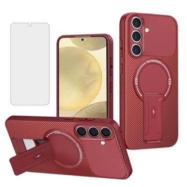 Imagem de Asuwish Capa de telefone para Samsung Galaxy S24/S25 5G Capa magnética de fibra de carbono com protetor de tela de vidro temperado e suporte protetor de celular macio acessórios S 24 24S 25 25S G5