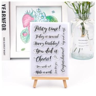 Imagem de Briartw Conjunto de carimbos transparentes Celebration Sentimnent, 11 peças de carimbos transparentes de silicone para cartões de aniversário, decoração de festa, convites, com frases de felicitações