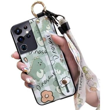 Imagem de Linda capa transversal compatível com Samsung Galaxy A15 5G capas de telefone com alça de pulso suporte cordão de silicone macio à prova de choque capa protetora para Galaxy A15 5G (dinossauro verde)
