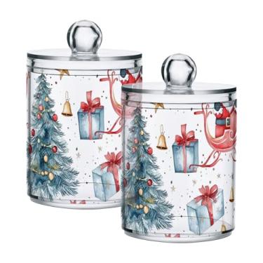 Imagem de xigua Pacote com 2 lindos suportes de Natal para bolas de algodão, cotonete – Frasco de plástico de boticário de armazenamento versátil transparente de 400 ml para banheiro e organização de