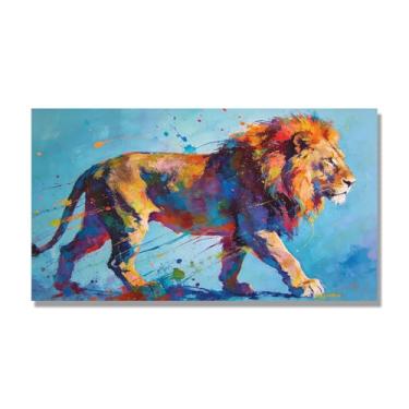 Imagem de NHLDZYH Respingo de tinta leão pintura em tela abstrata arte animal mural vívido chama a atenção para sala de estar decoração de casa moderna. A115. 50 x 90 cm. Apenas tela