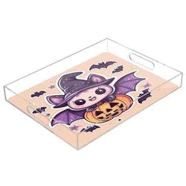 Imagem de xigua Bandeja de servir de acrílico fantasma de Halloween com alças à prova de derramamento, bandejas decorativas de festa de Halloween, bandeja organizadora de bancada para banheiro, cozinha, 30,5 x