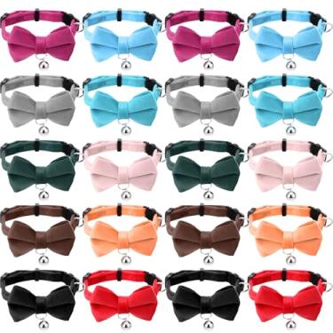 Imagem de JOUTYFOR 20 coleiras de gravata borboleta para gatos com sino, cores sólidas gravata borboleta para meninos e meninas, coleira ajustável para animais de estimação com fivela de segurança, acessórios