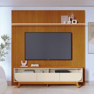 Imagem de Painel Tv 75 Pol 238cm Ripado Kalven E Bancada Elarin Cinamomo-off White M20 - D'rossi