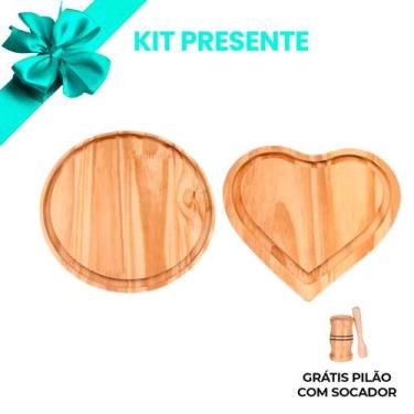 Imagem de IMPERDÍVEL KIT Tábuas de Madeira Coração e Redonda Grandes para Frios 