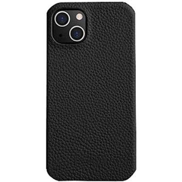 Imagem de BKUANE Capa traseira de telefone com padrão de lichia, para Apple iPhone 14 Plus (2022) 6,7 polegadas forro de couro flocado à prova de choque capa respirável resistente a arranhões (Cor: Preto)