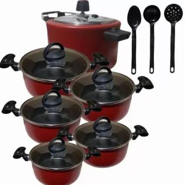 Imagem de Conjunto Teflon Vermelho Antiaderente 9 Peças - Mandacaru & Varejo