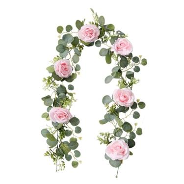 Imagem de oshhni Guirlanda de flores artificiais, decoração versátil para casamentos, trepadeira floral, trepadeira de rosas artificiais para centros de mesa de festas, Rosa