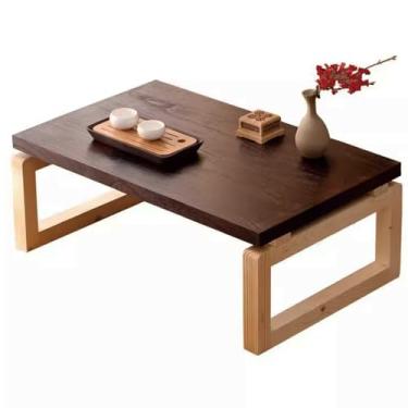 Imagem de AkosOL Mesa de centro de madeira dobrável, mesa baixa pequena de madeira, mesa de tatame, mesa de chá de varanda, mesa de laptop, mesa de lazer e entretenimento, 110 x 55 x 38 cm