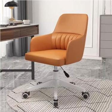 Imagem de AkosOL Cadeira de escritório em casa cadeira estofada 360° cadeira giratória comt poltrona suporte lombar, linda cadeira de maquiagem mod couro com pés de nylon, marrom