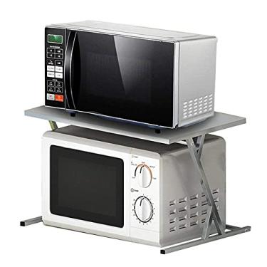 Imagem de Suporte para forno de micro-ondas de 2 camadas, prateleira de cozinha de aço inoxidável, rack de panela de arroz, rack de temperos, organizador de armário de aço inoxidável, prateleira colorida