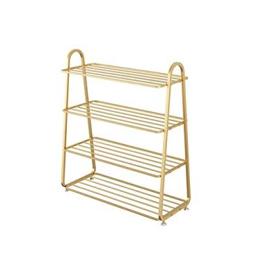 Imagem de Organizador de sapatos, organizador de sapatos, suporte empilhável de 3/4/5 camadas, sapateira de metal dourado para armário, entrada, mudroom, quarto, armário de sapatos de garagem (tamanho: 3