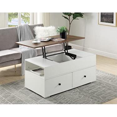 Imagem de pcagfaajmh Mesa de centro moderna para sofá, console de mesa, armários para casa, escritório, sala de estar (mesa de canto preta e de vidro) (mesa de centro branca e nogueira com parte superior