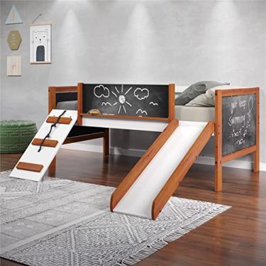 Imagem de pcagfaajmh Moldura de cama para móveis de quarto, beliche estofado de plataforma clássica com estrutura de escada deslizante Base de colchão sem necessidade de mola box para quarto (beliche branco T/T