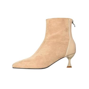 Imagem de Botas femininas de bico fino com zíper nas costas e salto baixo para inverno casual, Bege, 36