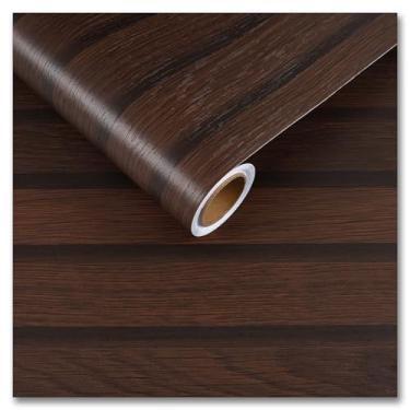 Imagem de CRE8TIVE Papel de parede de painel de madeira marrom escuro descasque e cole papel de contato de bancada de ripas de madeira à prova d'água 30,5 cm x 899 cm listras arborizadas autoadesivas papel de