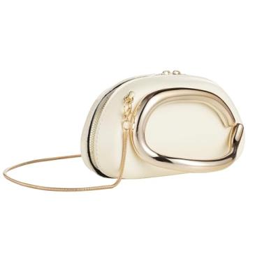 Imagem de MAGTOBO Bolsas de mão para noite para mulheres, formal, com zíper, leve, alça de metal, bolsa noturna de couro para festa de casamento, Couro bege