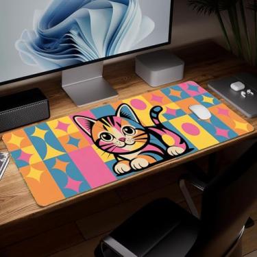 Imagem de Tapete de mesa boêmio de couro, mouse pad de arte colorida grande teclado de computador para jogos, protetor e capa à prova d'água, tapete decorativo de couro PU para laptop, decoração de casa, 25,4 x