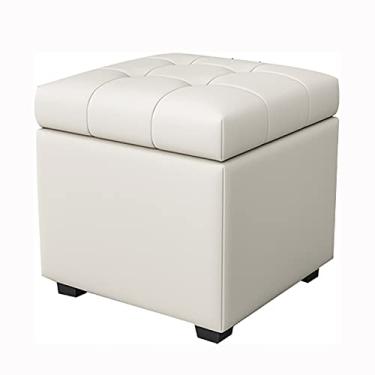 Imagem de Cubo de descanso para os pés de couro premium com armazenamento – Banco moderno para pés para sala de estar e quarto, 60 x 40 x 42 cm (24 x 16 x 17 polegadas) - Decoração de casa elegante e funcional