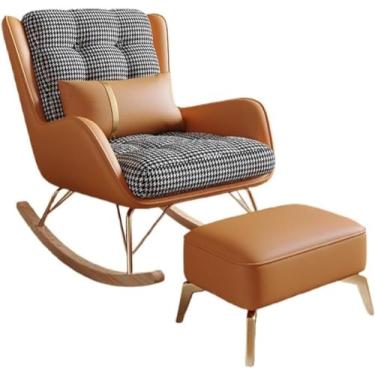 Imagem de Cadeira de balanço reclinável para sala de estar, cadeira de balanço com banquinho, cadeira de varanda, poltrona moderna e macia, cadeira de leitura para sala de estar (laranja a)