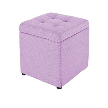Imagem de Banco para pés otomano de armazenamento – banco de cubo estofado para sala de estar e corredor – elegante roxo profundo descanso para pés e organizador de troca de sapatos – Solução que economiza