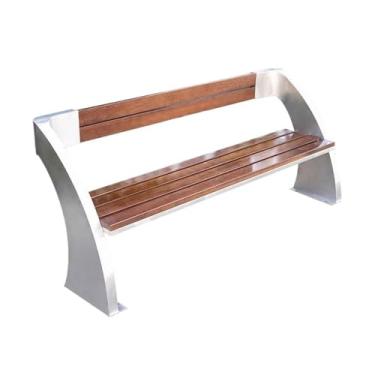 Imagem de Bancos de jardim de parque ao ar livre, cadeira de parque de aço inoxidável, com encosto de madeira, banco de lazer, área cênica, banco de propriedade, móveis de jardim (grande)