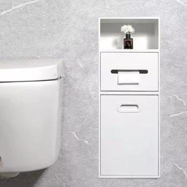 Imagem de Nicho de chuveiro embutido de aço inoxidável com suporte de papel higiênico montado na parede e balde de lixo, rack de armazenamento que economiza espaço para casa, branco (19,8 x 66 x 14 cm)
