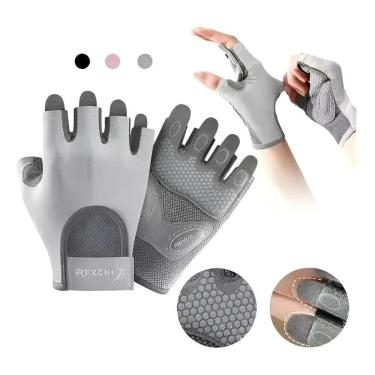 Imagem de Luvas De Academia Mão Musculação Fitness Meio De Rosa-Claro