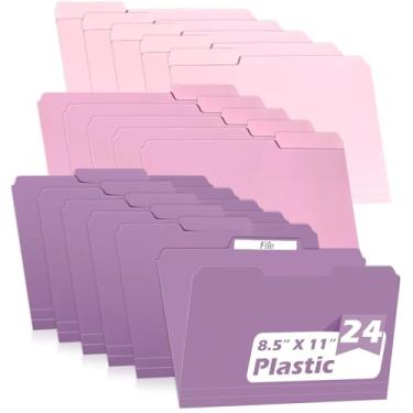 Imagem de Pacote com 24 pastas de arquivo coloridas pastas de arquivo roxas de plástico tamanho carta 1/3 abas cortadas pasta de arquivo etiquetas adesivas Manila pastas de arquivo 21 x 28 para documentos