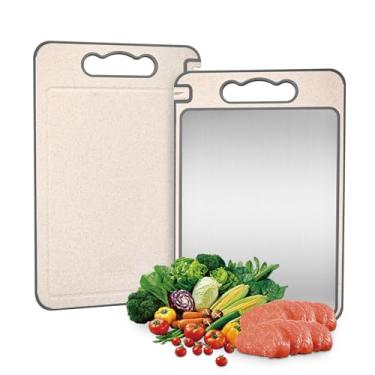 Imagem de Tábua de Corte Dupla Face em Aço Inoxidável 304 para Cozinha, Ideal para Carne e Vegetais, Conjunto de 1 Peça