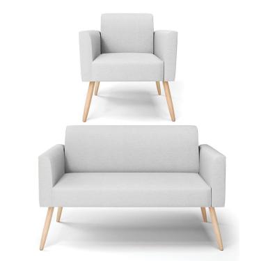 Imagem de Sofá Namoradeira Com Poltrona Pés Palito Natural Marisa Linho D03 - D\'rossi Cor A05 Cinza