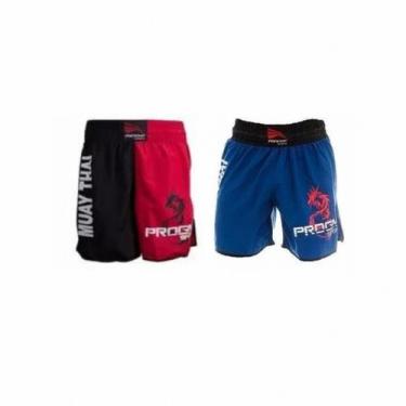 Imagem de 2 Short Muay Thai Bermuda Calção Luta Masculino Progne, Azul, Vermelho