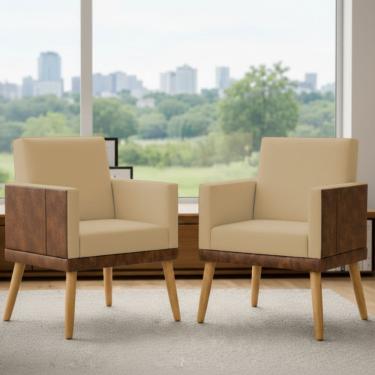 Imagem de Kit 2 Poltronas Decorativa Para Sala Recepção Escritório Consultório Lis Corino Peroba e Suede