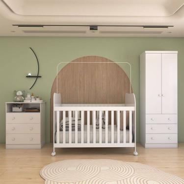 Imagem de Quarto de Bebê Completo Sueño 2 Portas 6 Gavetas 100% Mdf Branco Brilho - Panorama Móveis