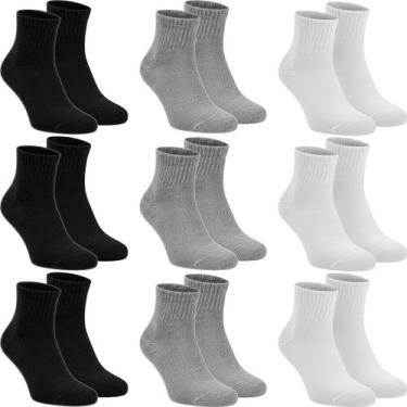 Imagem de Kit 9 Pares Meias Cano Médio Academia Atoalhado Sport Fit - Flat Socks