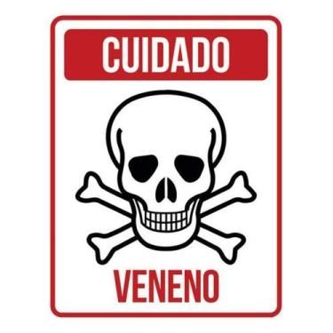Imagem de Kit 10 Placas Sinalização - Cuidado Veneno Caveira Vermelha - Sinalizo