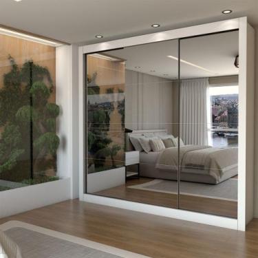 Imagem de Guarda-Roupa Casal Louise 3 Portas de Correr 4 Gavetas Espelhado Branc