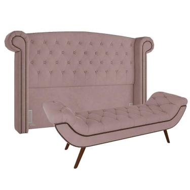 Imagem de Cabeceira Cama Box Casal King 195cm Provença com Calçadeira Vêneto Z37 Veludo Rosê - Mpozenato