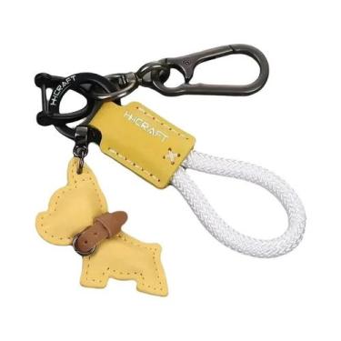 Imagem de Chaveiro De Couro Genuíno Artesanal Para Bulldog Francês Com Alça Anti