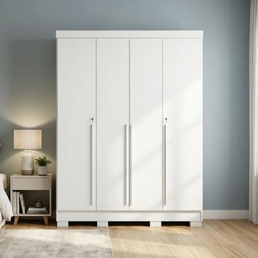 Imagem de Roupeiro Guarda Roupa De Casal Com 4 Portas 3 Gavetas Branco