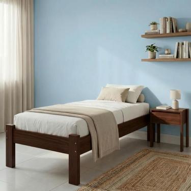 Imagem de Cama Solteiro Oriental Em Madeira Maciça Castanho Reforçada