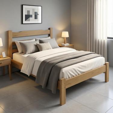 Imagem de Cama Casal Em Madeira Maciça Esmeralda Resistente Nogueira