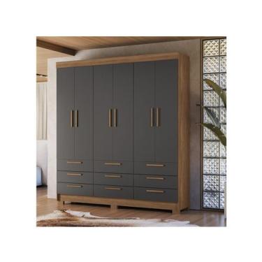 Imagem de Guarda Roupa Casal 6 Portas e 9 Gavetas c/ Pés Colombo 6.9 Jatobá/Graf